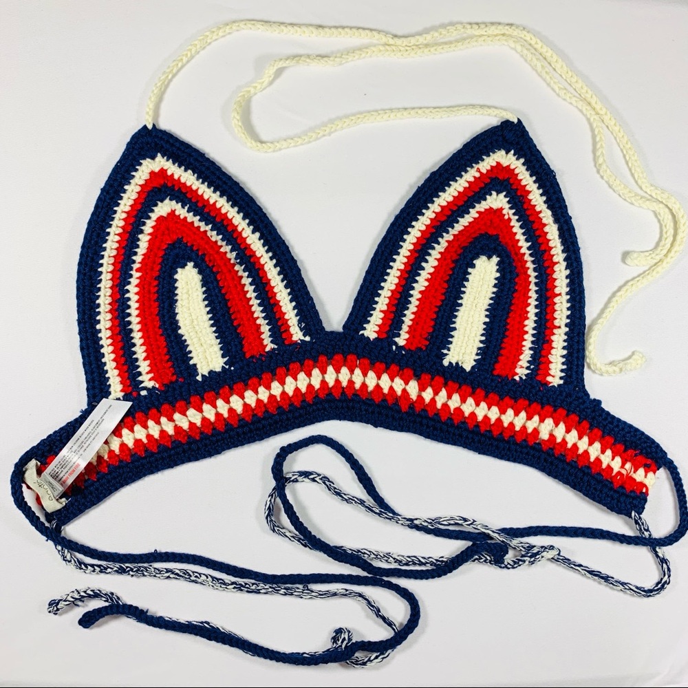 UO Ecote Patriotic Crochet Halter Bra Top Medium
